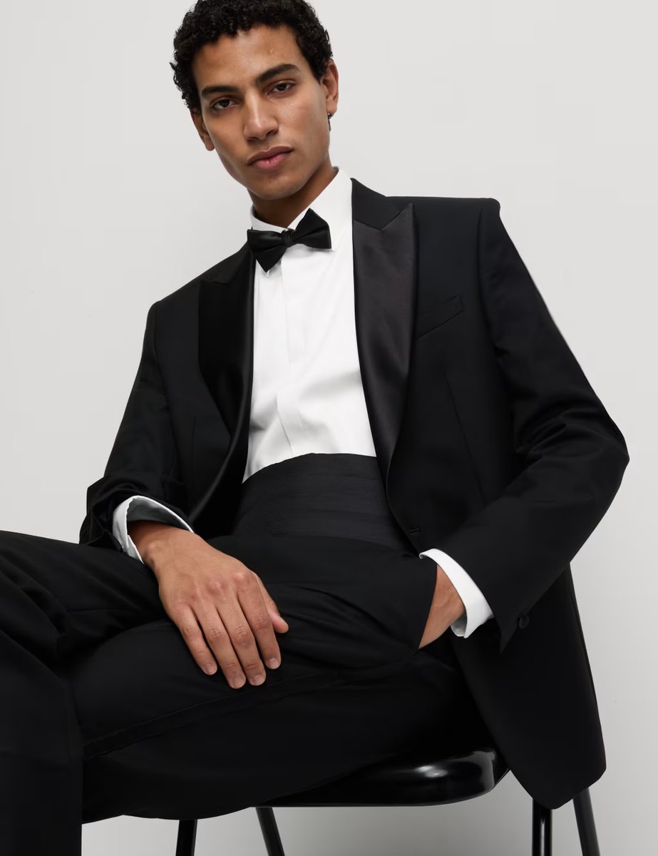 Marks & Spencer M&S Slim Fit Cotton Dress Shirt with Bow Tie White - 3