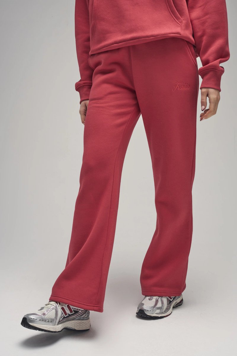 Kaiia Kaiia Script Logo Wide Leg Joggers Red - 2