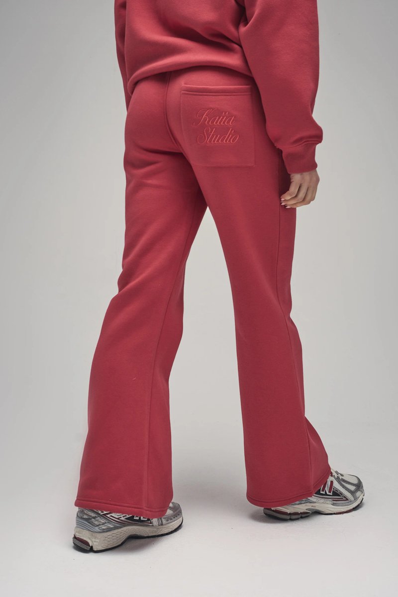 Kaiia Kaiia Script Logo Wide Leg Joggers Red - 3
