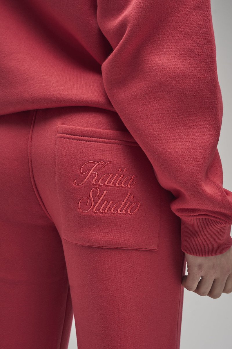 Kaiia Kaiia Script Logo Wide Leg Joggers Red - 4