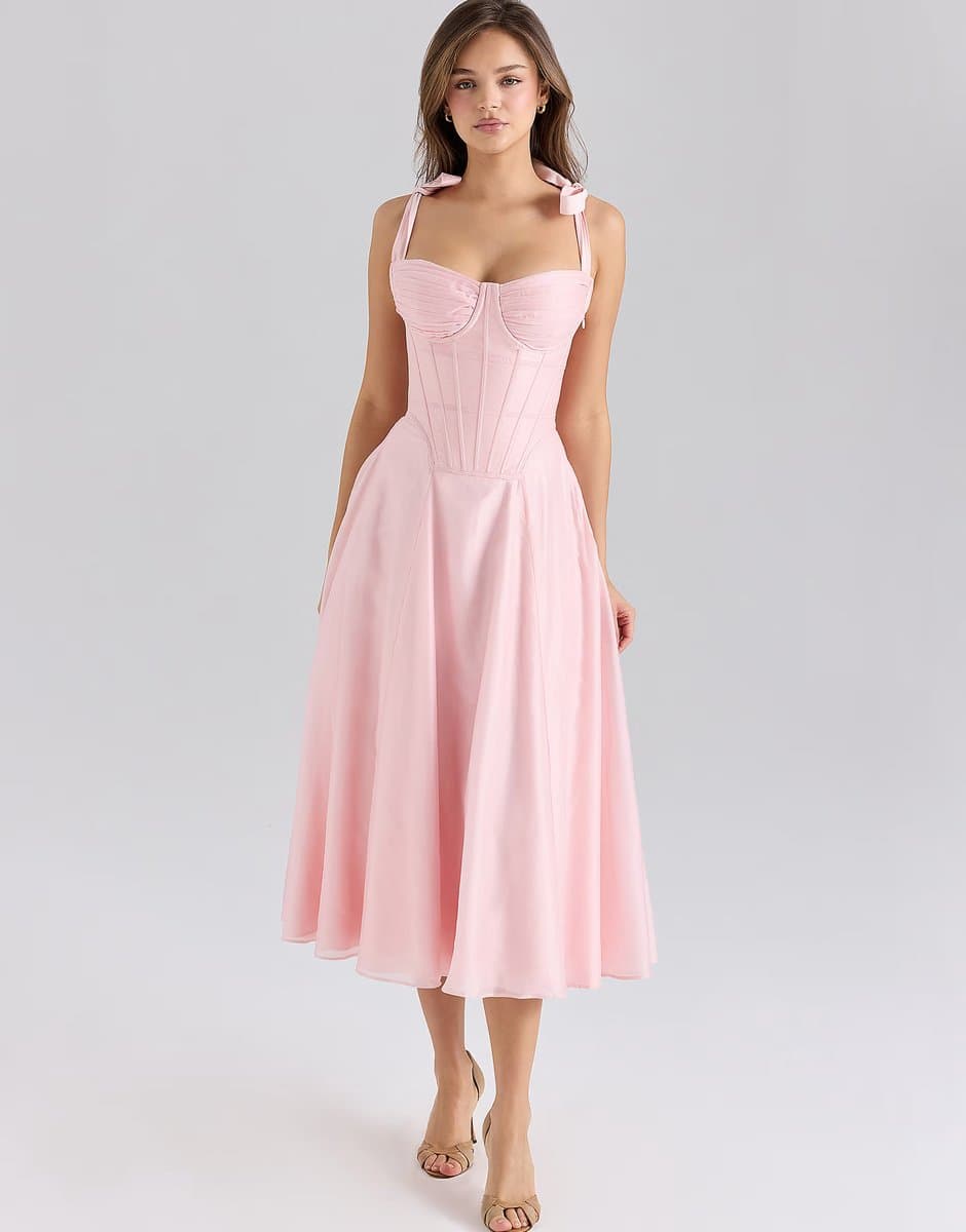 ASOS House of CB Leia chiffon tie strap midi dress in pink
