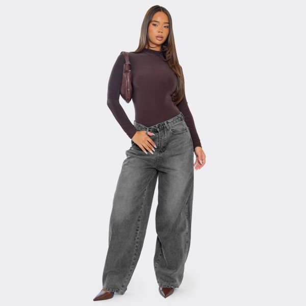 EGO High Waisted Barrel Jeans In Washed Grey Denim, Women's Size UK 6 - 1