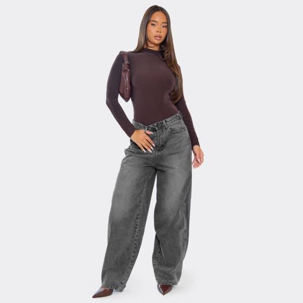 EGO EGO High Waisted Barrel Jeans in Washed Grey Denim