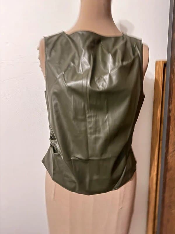 ASOS Design khaki green faux leather pu vest biker sleeveless top blouse size 10