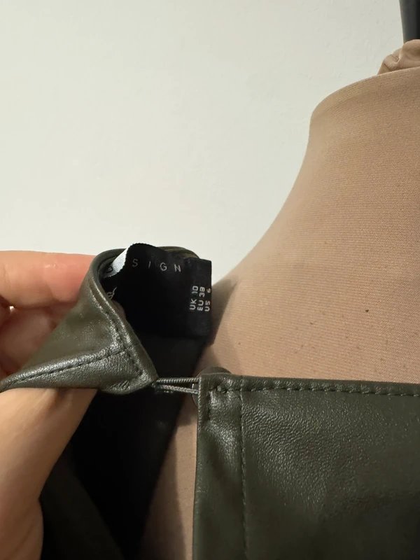 ASOS Design khaki green faux leather pu vest biker sleeveless top blouse size 10 - 3
