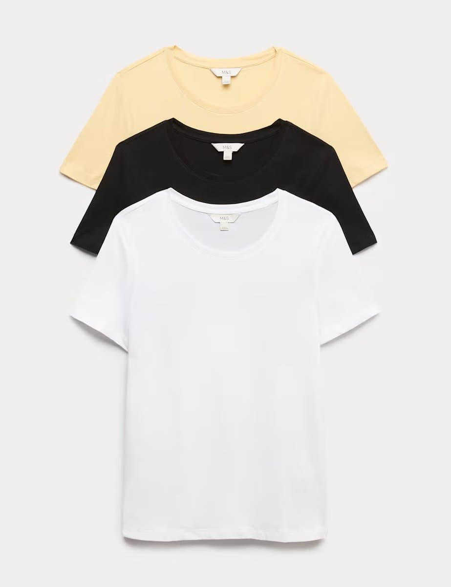 Marks & Spencer M&S 3 Pack Pure Cotton Tops Yellow Mix