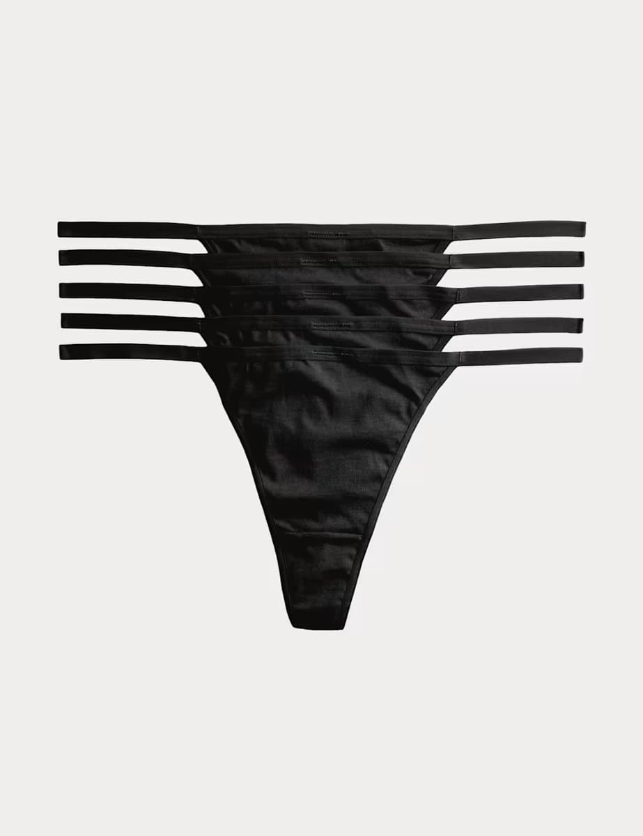 Marks & Spencer M&S 5 Pack Pure Cotton G-String Thongs Black