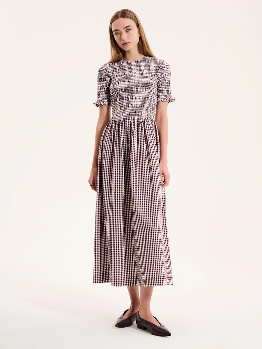 OMNES Becky Dress in Brown Gingham