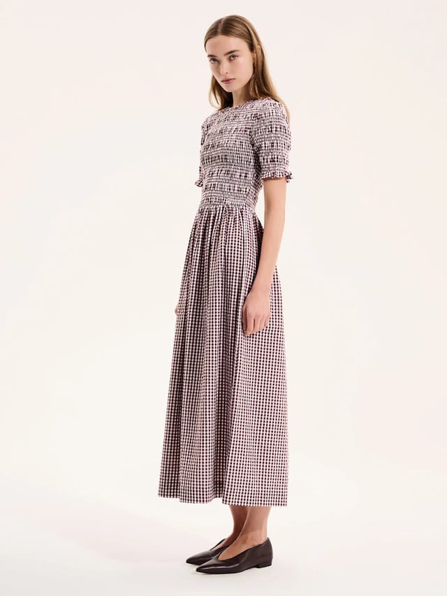 OMNES Becky Dress in Brown Gingham - 2