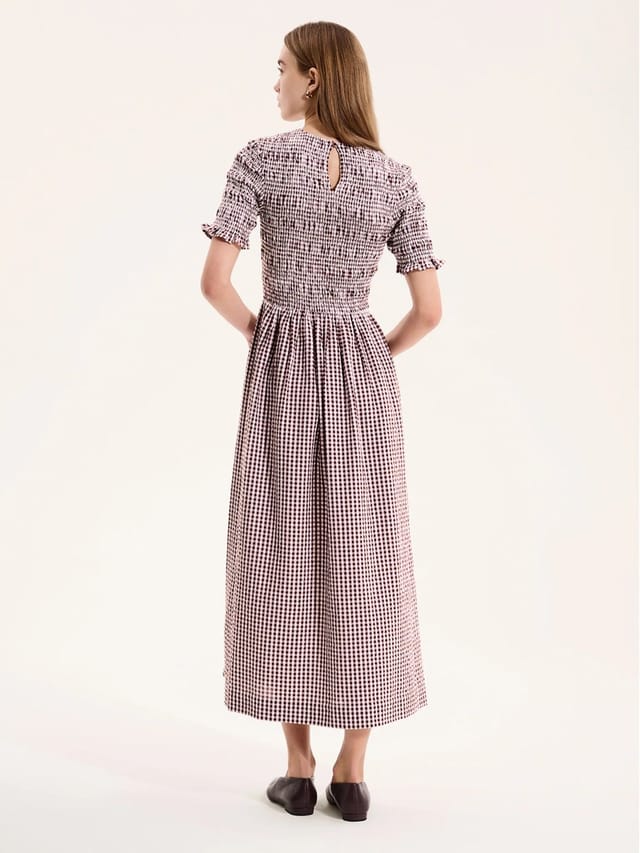 OMNES Becky Dress in Brown Gingham - 3