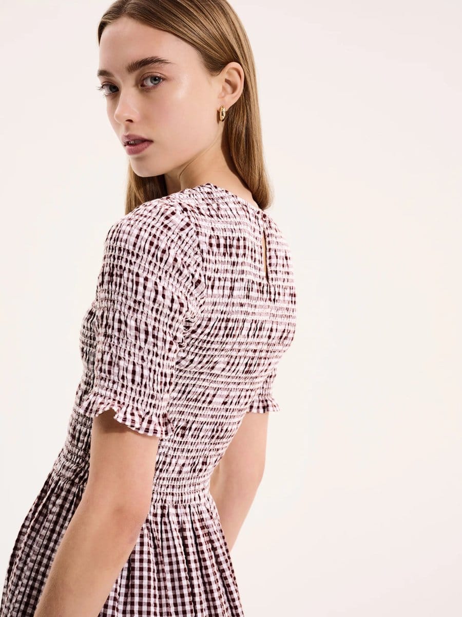 OMNES Becky Dress in Brown Gingham - 4