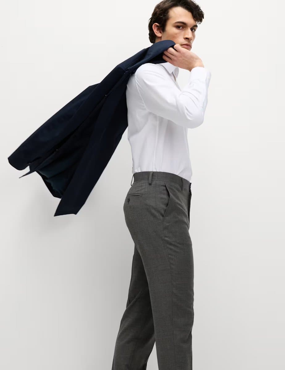 Marks & Spencer M&S Regular Fit Wool Blend Trousers Charcoal