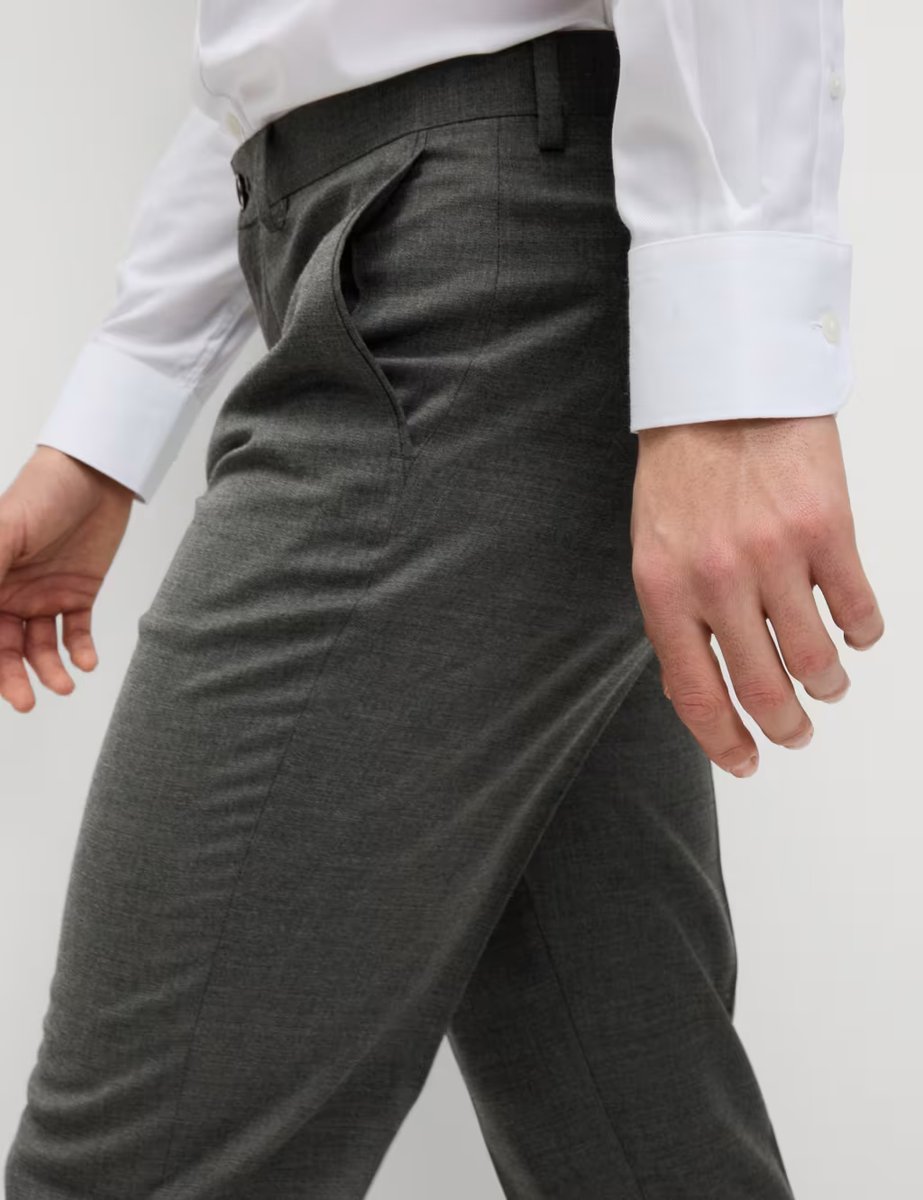 Marks & Spencer M&S Regular Fit Wool Blend Trousers Charcoal - 2