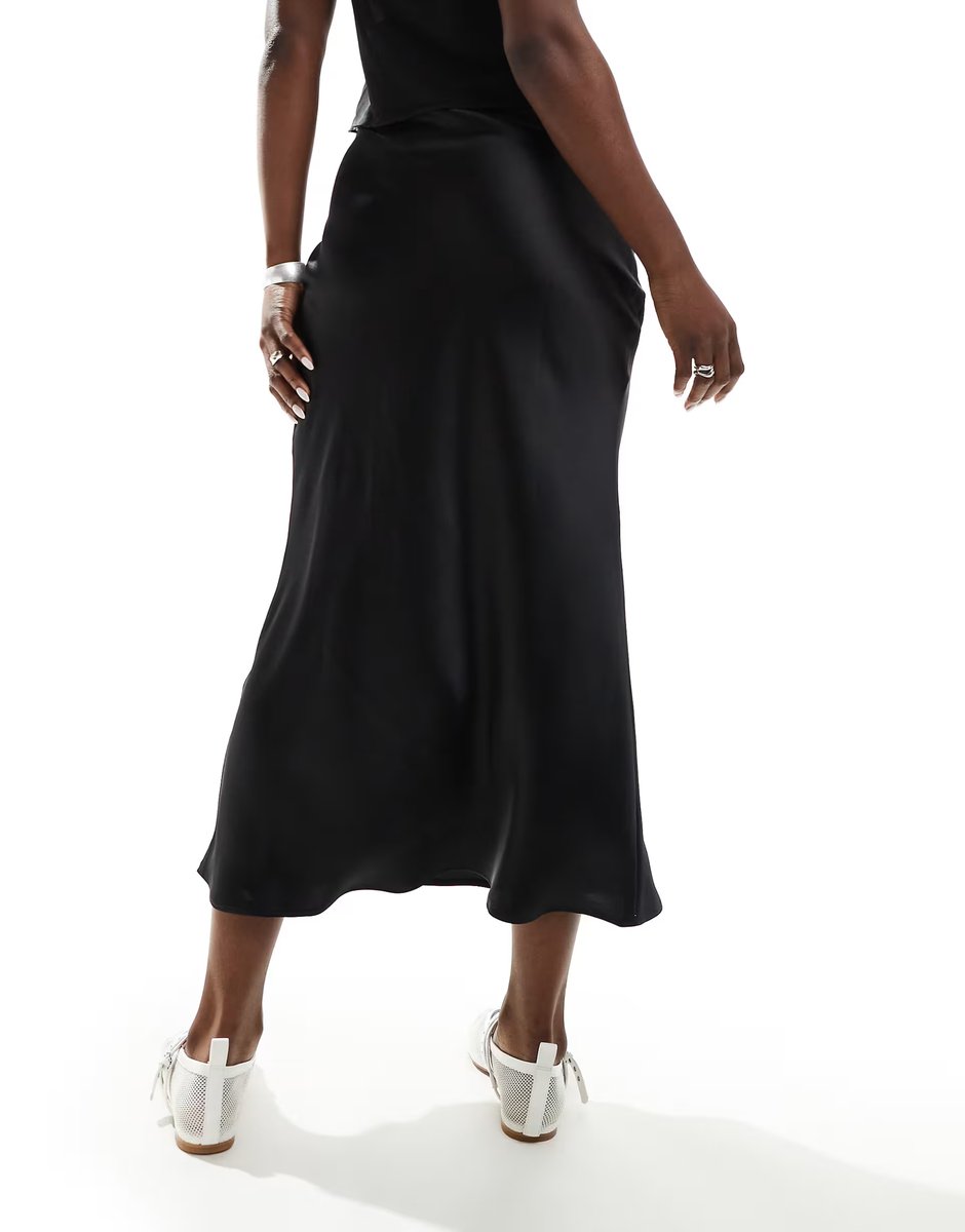 ASOS New Look satin bias midi skirt in black - 2