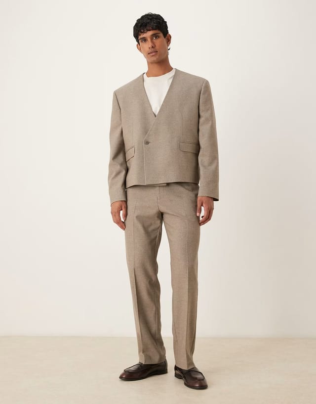 ASOS ASOS DESIGN boxy collarless suit jacket in pebble - 2