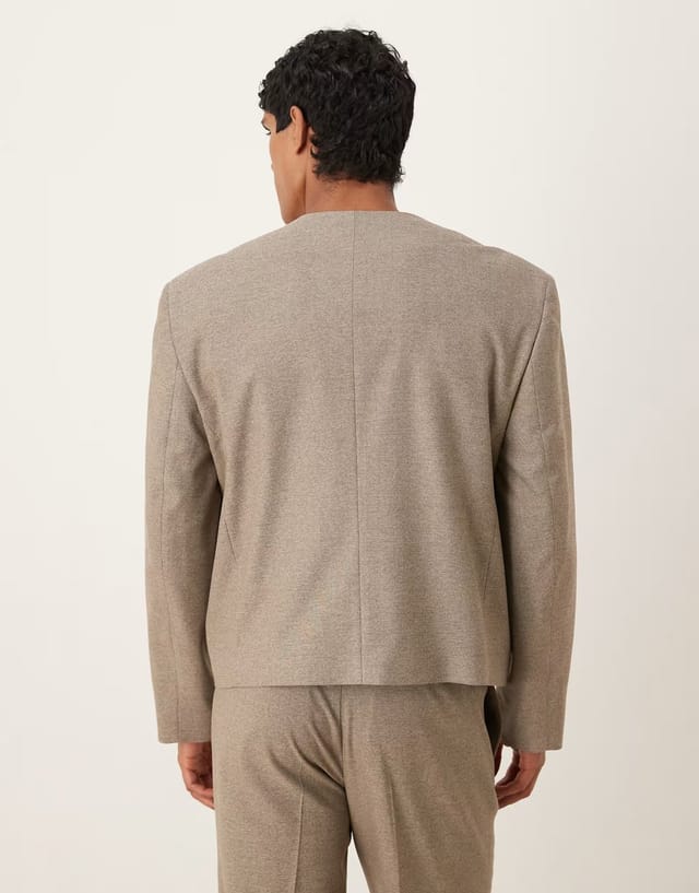 ASOS ASOS DESIGN boxy collarless suit jacket in pebble - 3