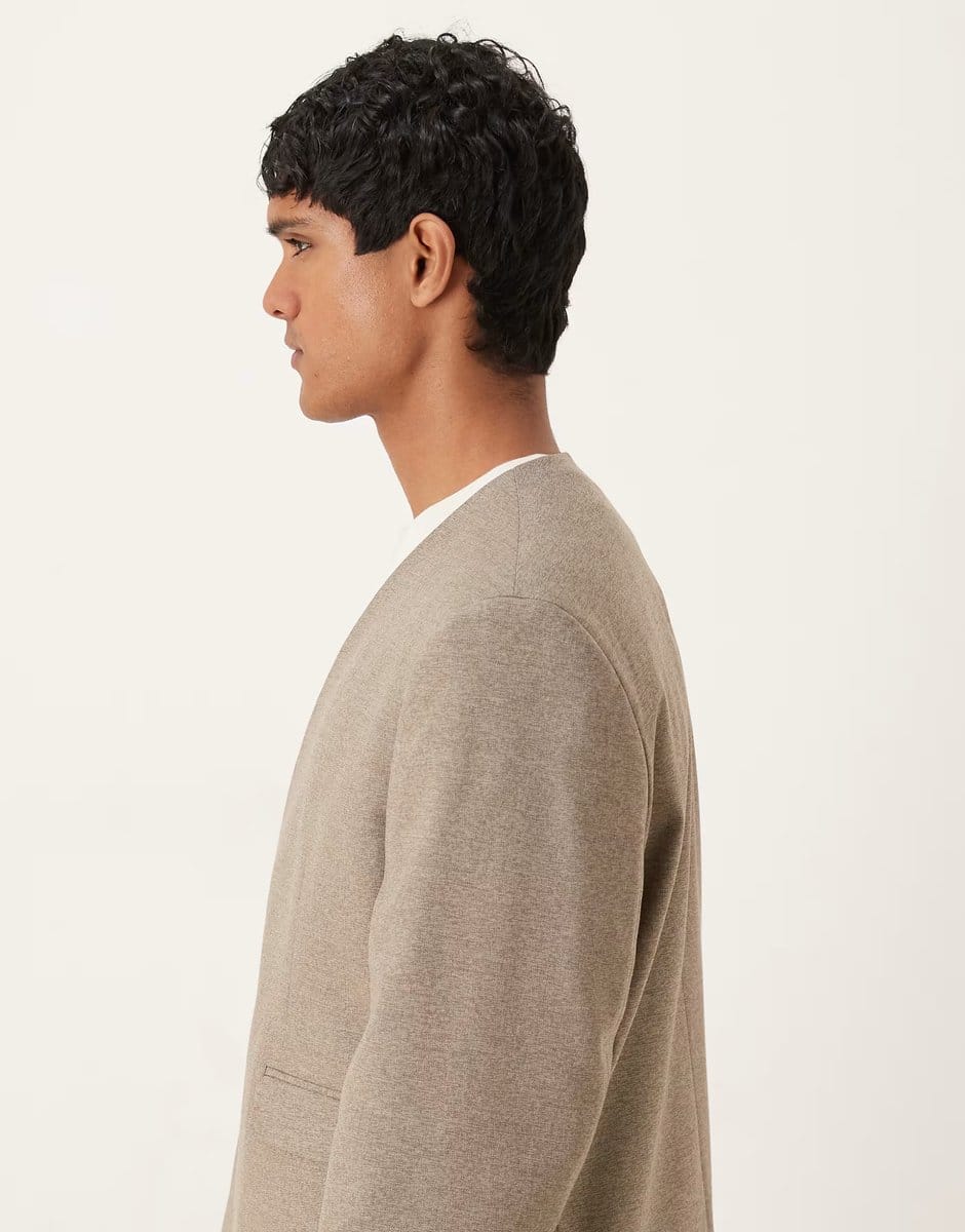 ASOS ASOS DESIGN boxy collarless suit jacket in pebble - 4