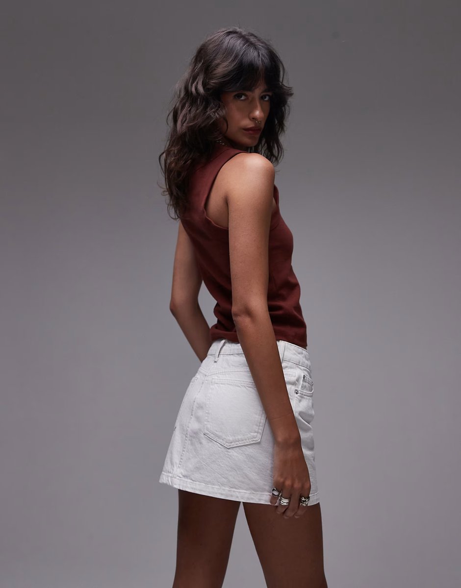 ASOS Topshop denim pelmet mini skirt in white - 2