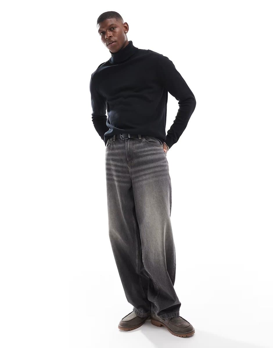 ASOS ASOS Jack & Jones Roll Neck Knitted Jumper in Black