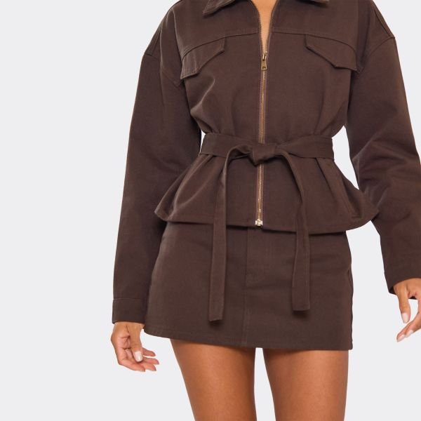 EGO Mid Rise Mini Skirt In Chocolate Brown Denim, Women's Size UK 6 - 2