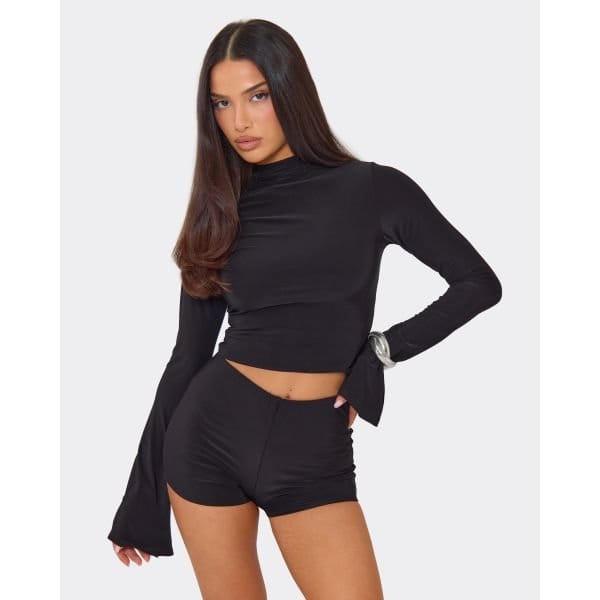 EGO BELL SLEEVE HIGH NECK TOP IN BLACK, Women's Size UK 6 - 2
