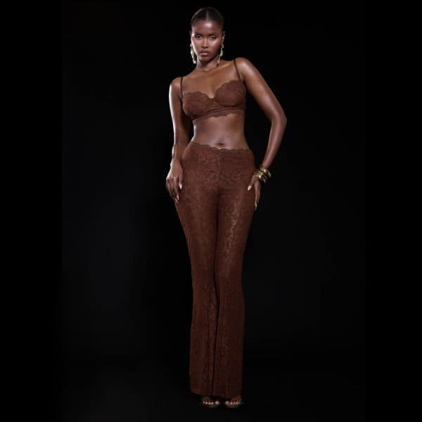 EGO Flared Leg Trousers With Lining In Brown Lace, Women's Size UK 6