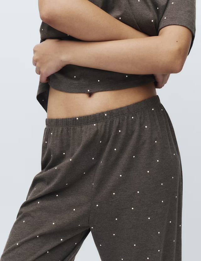 Marks & Spencer M&S Pure Cotton Printed Cropped Pyjama Set Charcoal Mix - 3