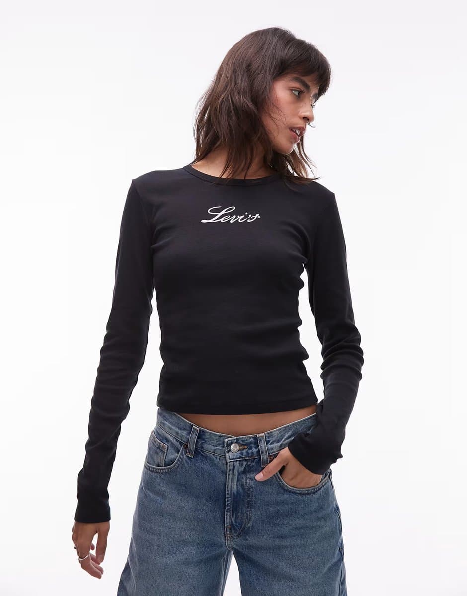 ASOS Levi's Rickie long sleeve  t-shirt glitter central logo in black