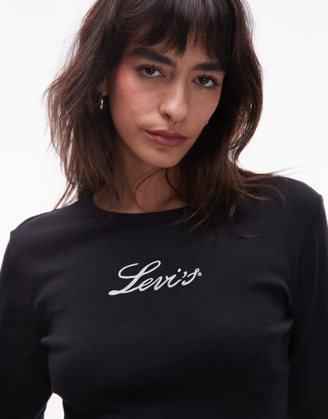 ASOS Levi's Rickie long sleeve  t-shirt glitter central logo in black - 3