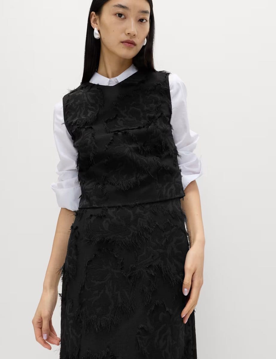 Marks & Spencer M&S Textured Floral Jacquard Midi Column Skirt Black - 4