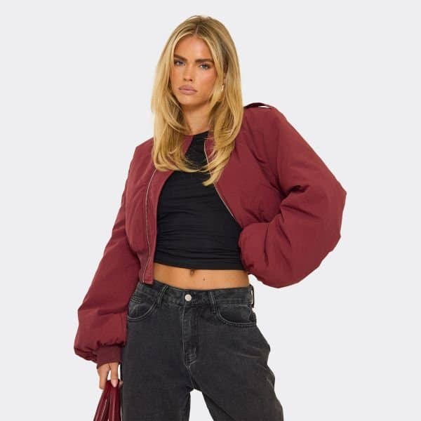EGO EGO Oversized Padded Bomber Jacket in Burgundy