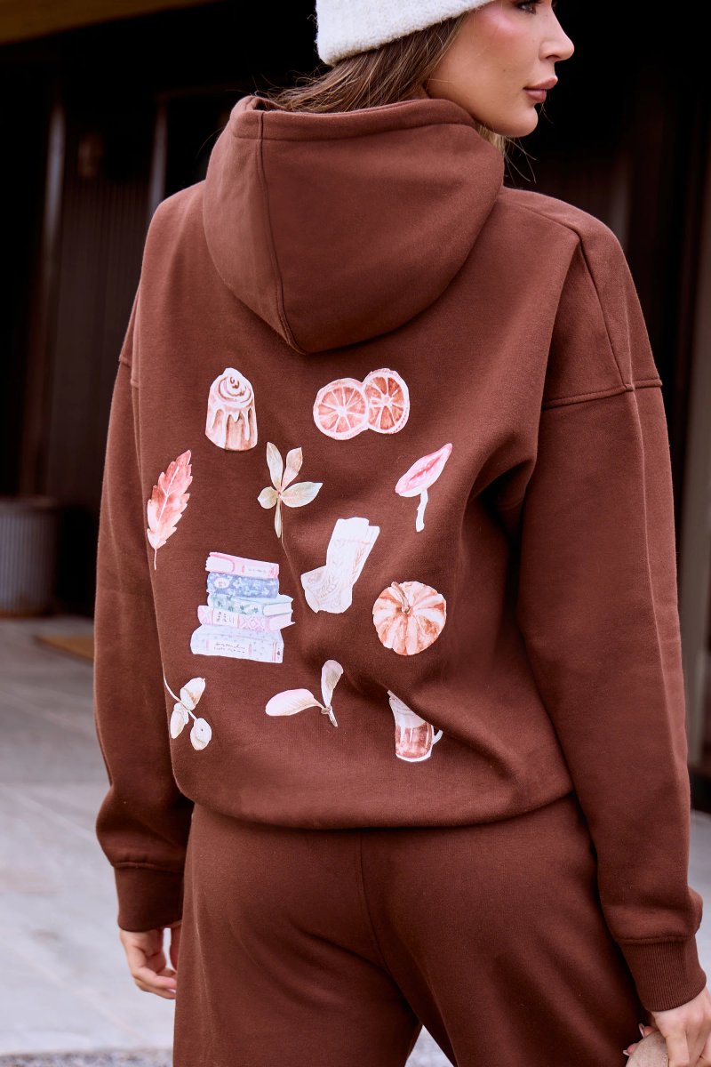Kaiia Kaiia Cosy Back Graphic Oversized Hoodie Fudge - 4