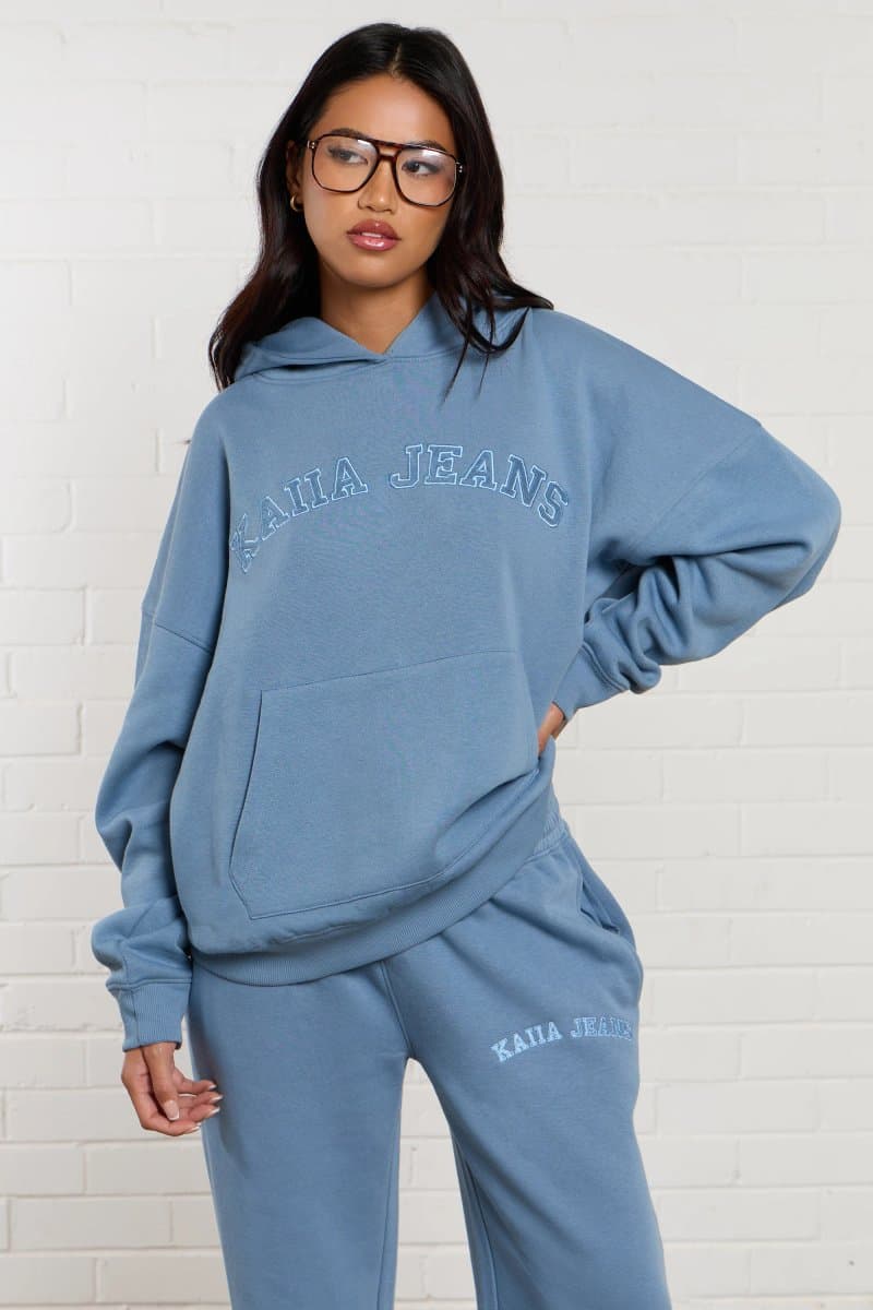 Kaiia Kaiia Jeans Applique Oversized Hoodie Denim Blue