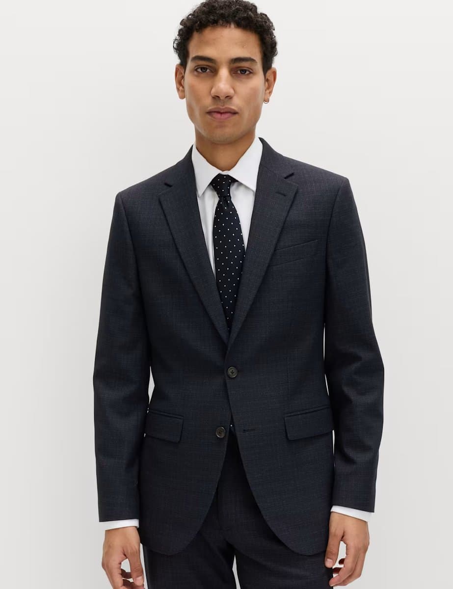 Marks & Spencer M&S Slim Fit Textured Stretch Jacket Navy