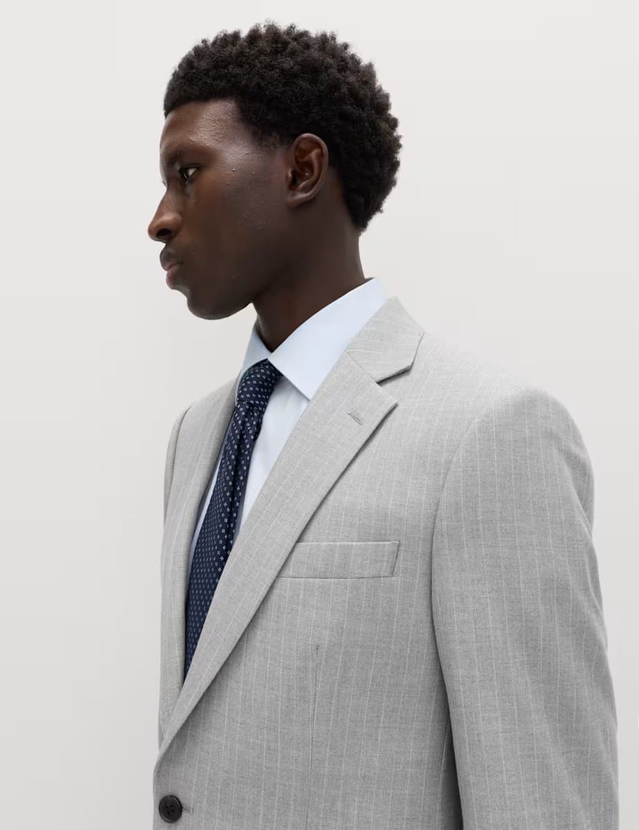 Marks & Spencer M&S Regular Fit Pinstripe Stretch Suit Jacket Light Grey Mix