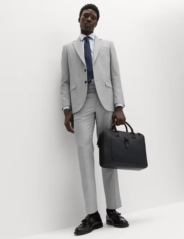 Marks & Spencer M&S Regular Fit Pinstripe Stretch Suit Jacket Light Grey Mix - 2