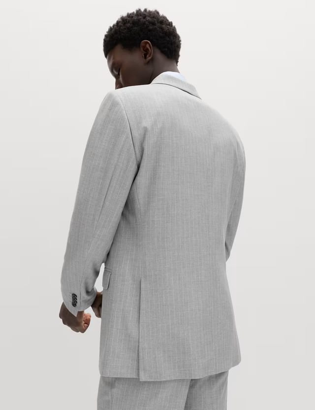 Marks & Spencer M&S Regular Fit Pinstripe Stretch Suit Jacket Light Grey Mix - 3
