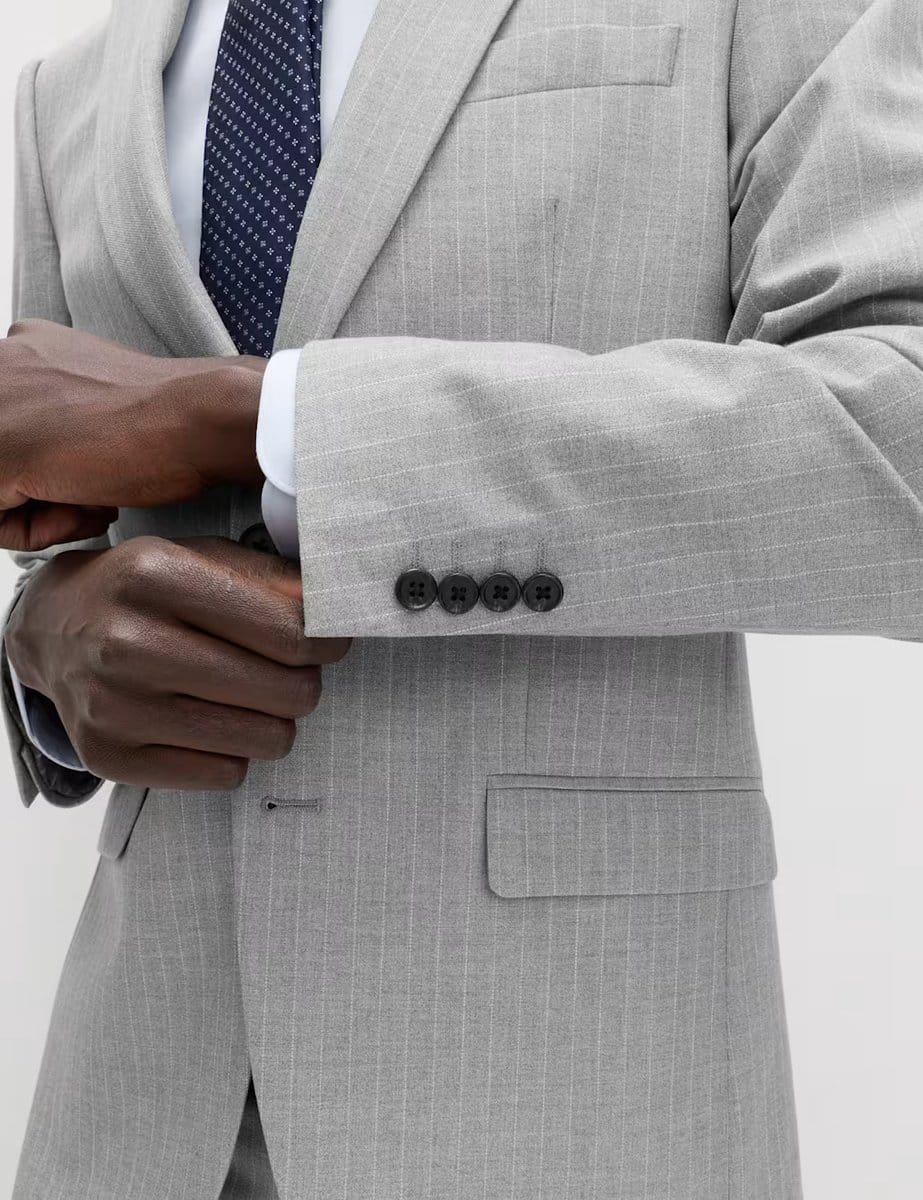 Marks & Spencer M&S Regular Fit Pinstripe Stretch Suit Jacket Light Grey Mix - 4