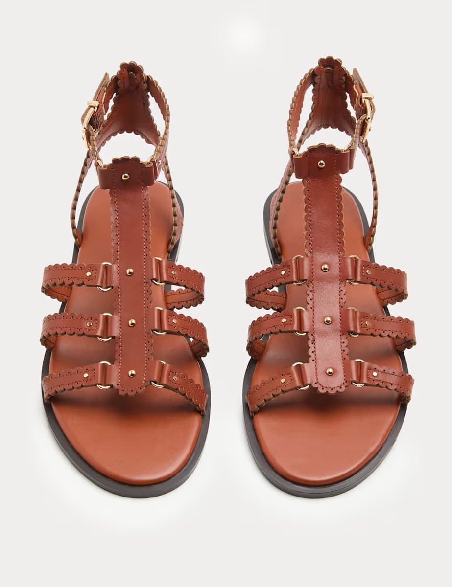 Marks & Spencer M&S Tan Leather Gladiator Sandals with Scallop Edge