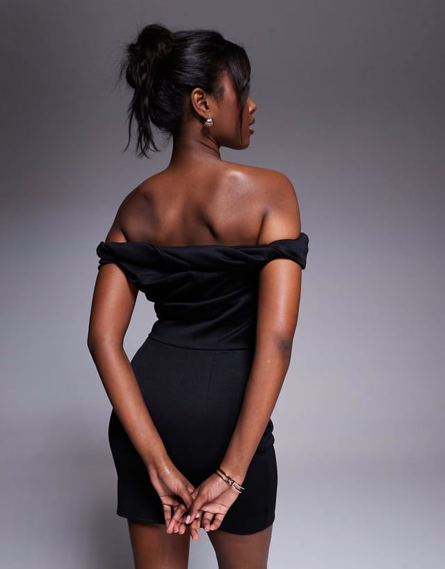 ASOS ASOS DESIGN structured twist bardot bodycon mini dress in black - 3