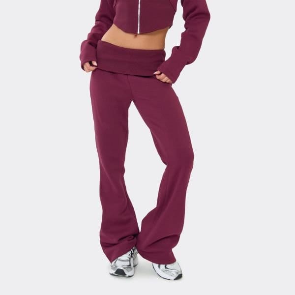 EGO Low Rise Foldover Flared Joggers In Washed Plum, Women's Size UK 6 - 2