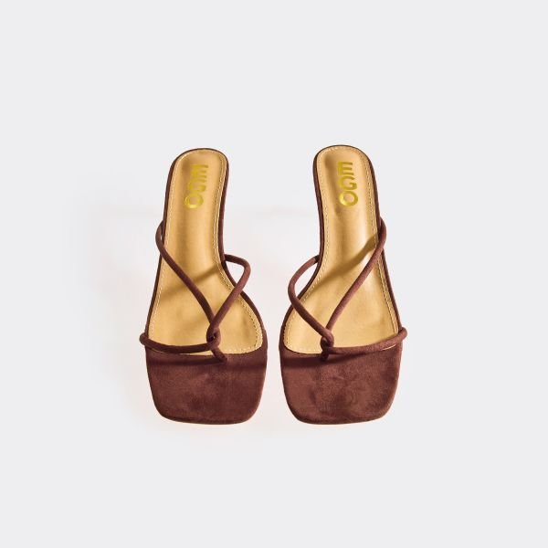 EGO High-Tides Twisted Strap Heel Mule In Brown Faux Suede, Women's Size UK 6 - 2