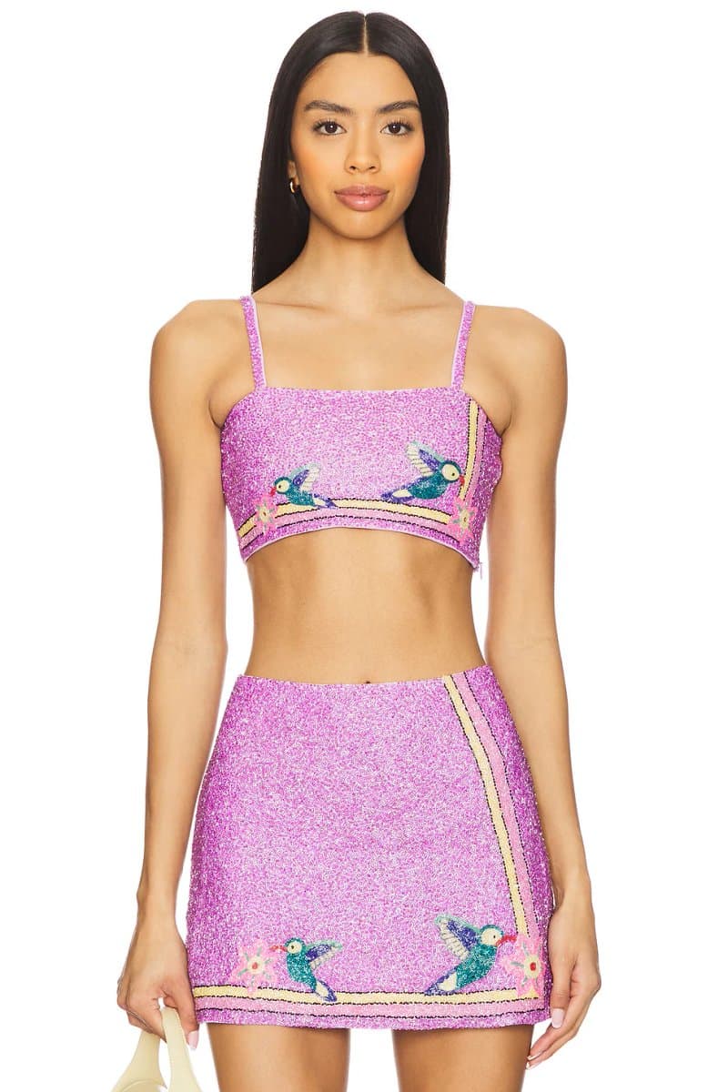 revolve Revolve Beaded Powermesh Crop Top in Lilac