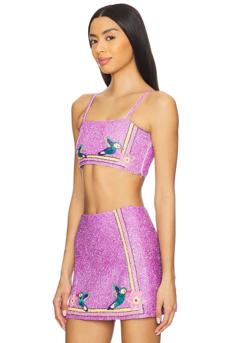 revolve Della Beaded Powermesh Top - 3