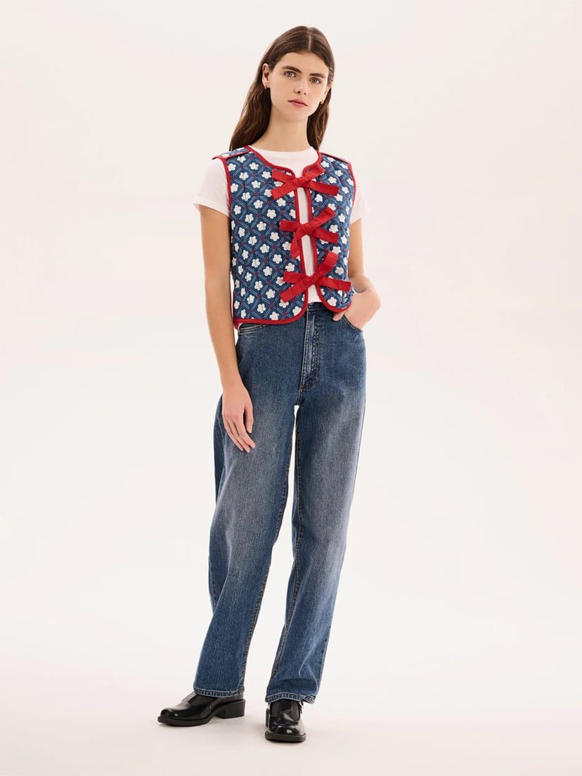 OMNES Jojo Quilted Gilet in Floral Check - 1