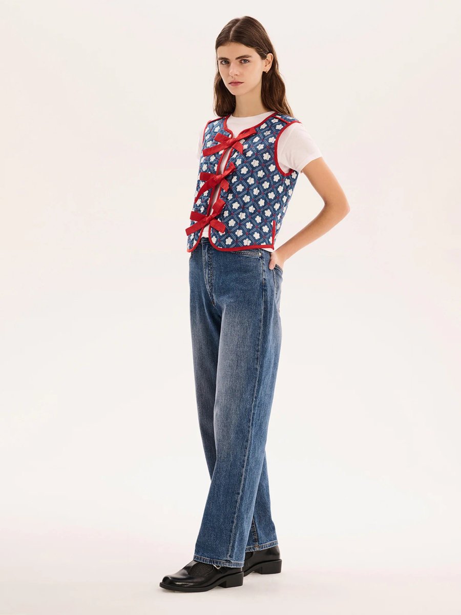 OMNES Jojo Quilted Gilet in Floral Check - 2