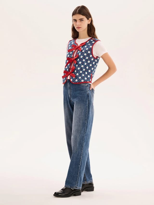 OMNES Jojo Quilted Gilet in Floral Check - 2