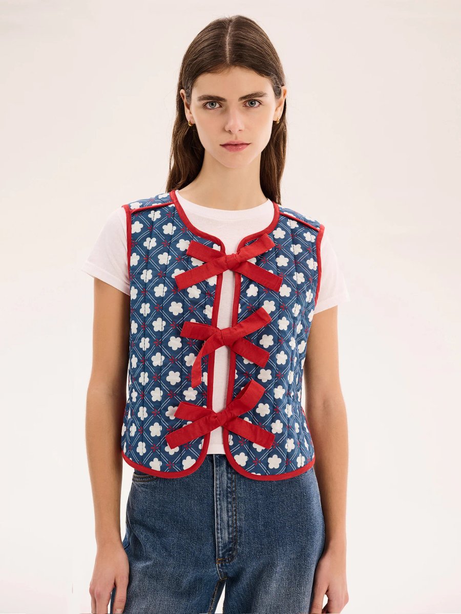 OMNES Jojo Quilted Gilet in Floral Check - 4