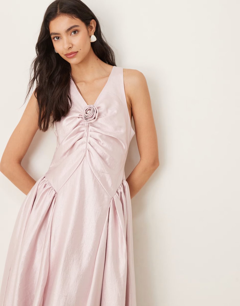 ASOS Sister Jane Muse sleeveless corsage detail hip pleat taffeta midaxi dress in blush pink - 3