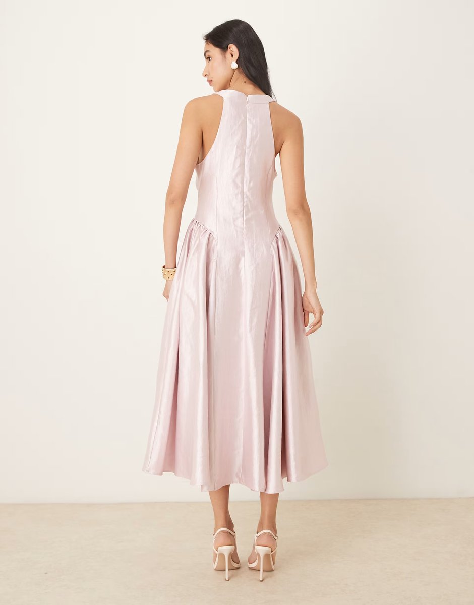 ASOS Sister Jane Muse sleeveless corsage detail hip pleat taffeta midaxi dress in blush pink - 4